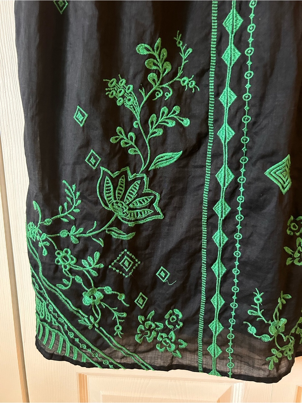 Johnny Was Willow Petal Sleeve Black Mini TunicDress with Green Embroidery - Picture 6 of 11